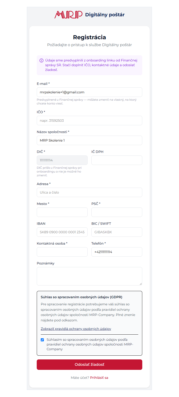 Registračný formulár