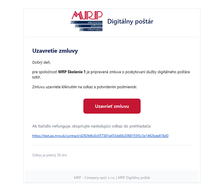 E-mail Uzavretie zmluvy