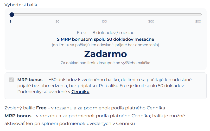 Výber balíka s nárokom na MRP bonus